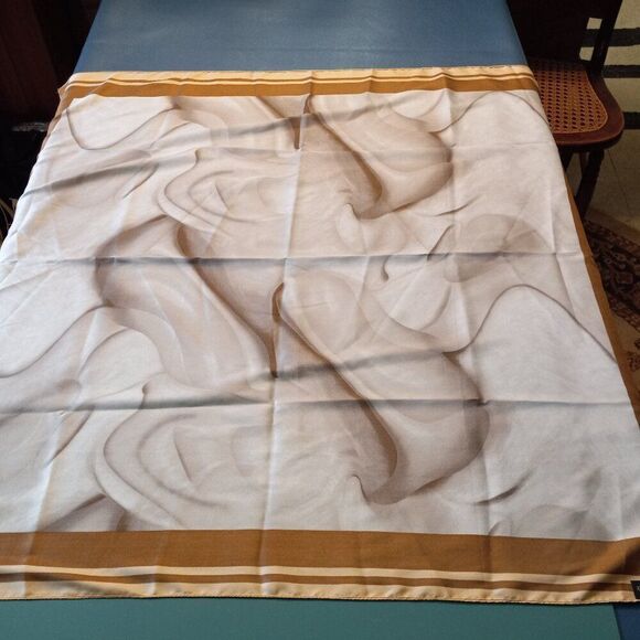 Silk Brown/Gray /Tan Swirling Abstract Waves Scarf Cottagecore Granny Chic